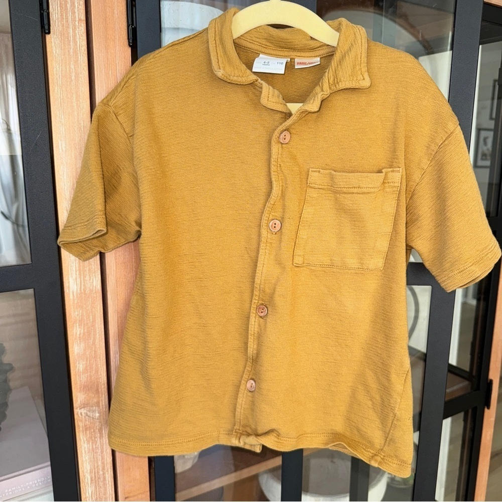 Zara Kids button Down shirt short sleeve collar toddler boys caramel